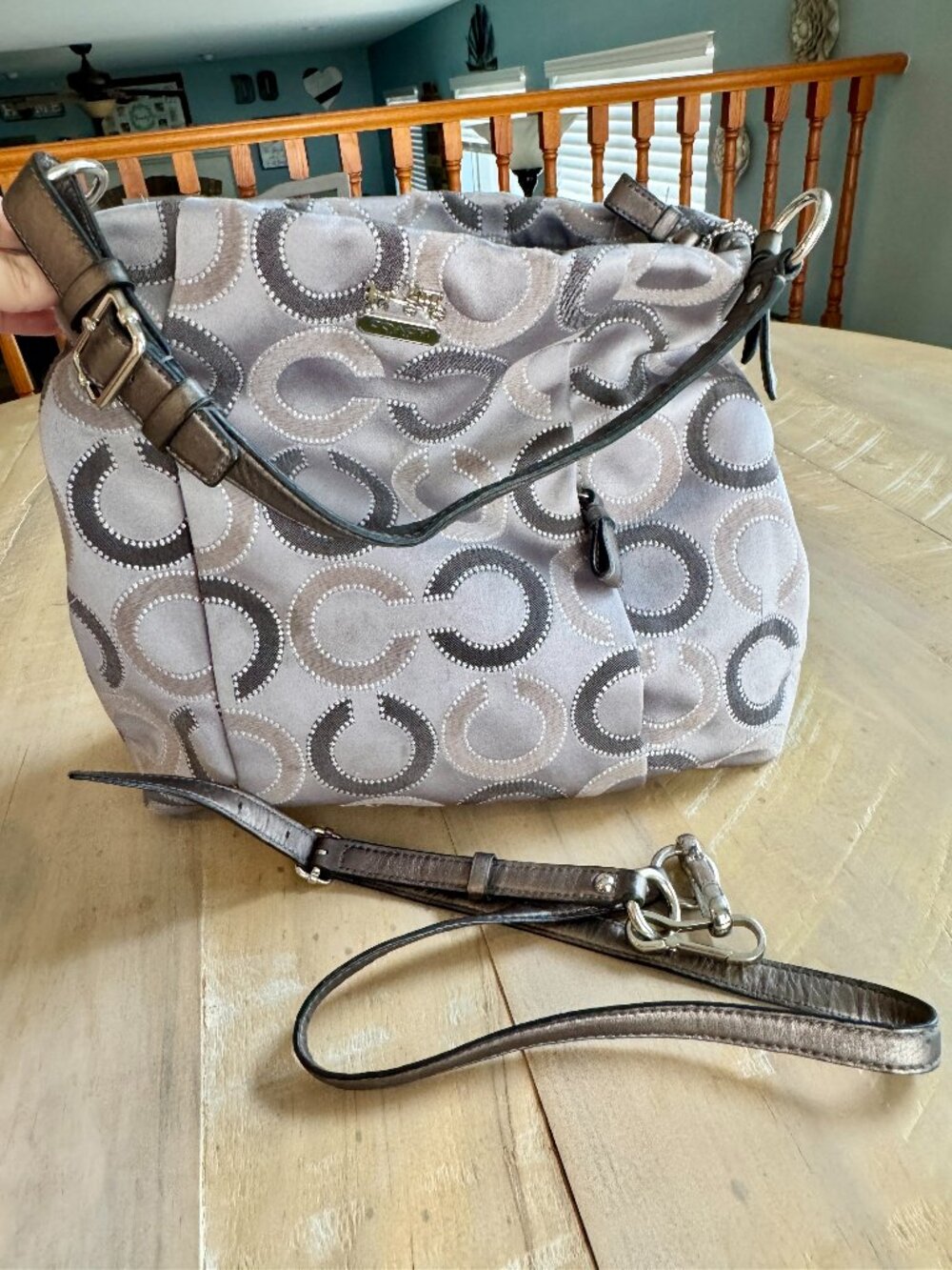 Coach Madison Dotted Op Art Isabelle Shoulder Bag - Silver Grey & Turquoise